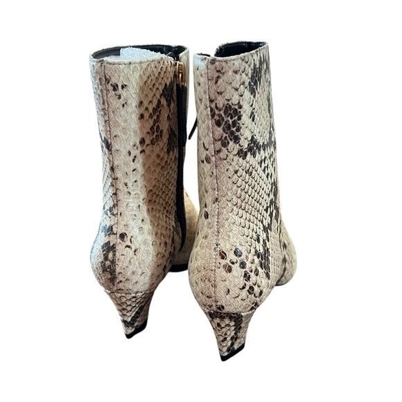 Schutz Dellia Leather Bootie Snake Print Mid  Sculptural Heel Square Toe NEW 5 - Picture 4 of 8